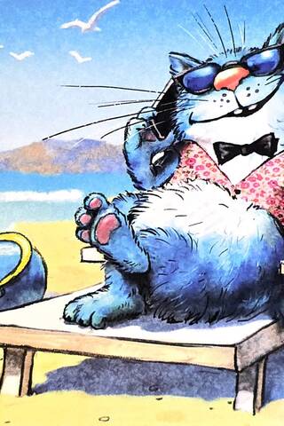 Postcard. Blue cats. Under the sun.