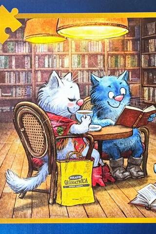 Пазл. Синие коты в книжном кафе