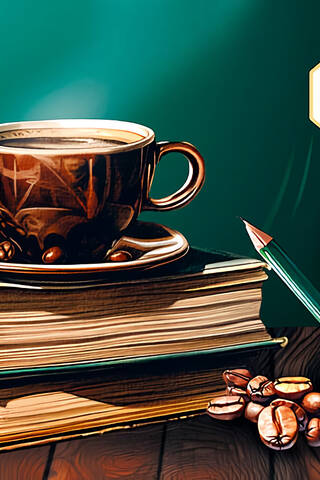 Конверт для денег. С Днем Рождения! Чашка кофе с книгами