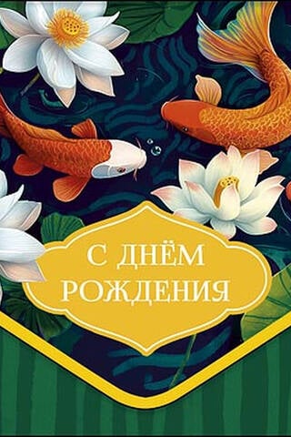 Конверт для денег. С днём рождения. Рыбки в кувшинках
