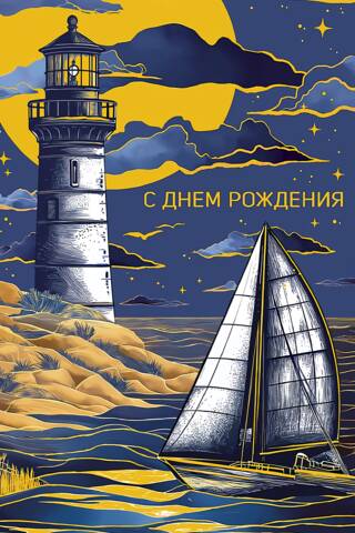 Конверт для денег. С днем рождения. Маяк в ночи