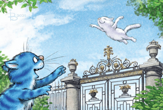 Postcard. Blue cats. I'm flying!