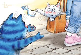 Postcard. Blue Cats. Farewell