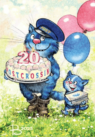 Postcard. Blue Cats. Postcrossing Anniversary
