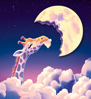 Postcard. Giraffe in pink clouds.