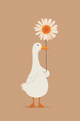 Postcard. Goose with a daisy.