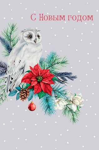 Postcard. Happy New Year. Owl on a branch.