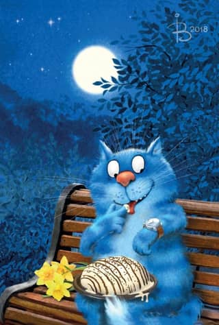 Postcard. Blue cats. Waiting for a date.