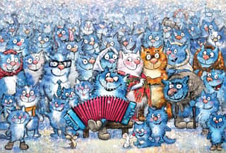 Postcard. Blue cats. Kotofeevka