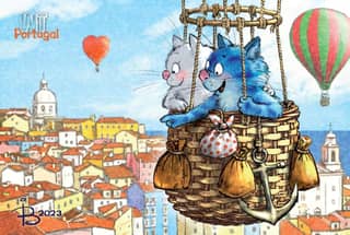 Postcard. Blue cats. Cats travel. Portugal.