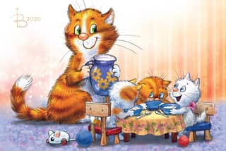 Postcard. Blue Cats. Milk Ceremony