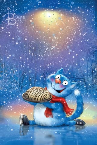 Postcard. Blue Cats. Evening Cake.