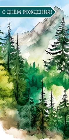 Money envelope. Happy Birthday! Mountain forest.