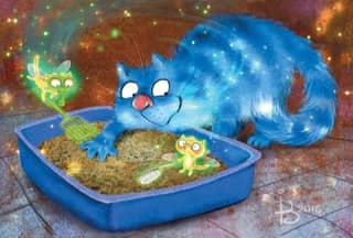 Postcard. Blue Cats. Magical Cleaning
