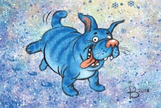 Postcard. Blue cats. Blue dog.