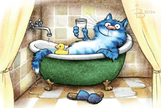 Postcard. Blue cats. In the bath.