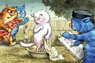 Postcard. Blue cats. Venus.