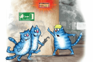 Postcard. Blue cats. Get to work!