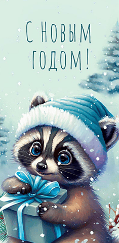 Money envelope. Happy New Year! Raccoon with a gift.