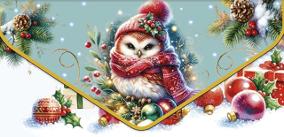 Money envelope. Owl in a red hat and scarf.