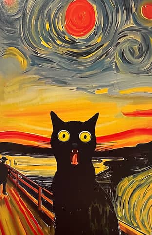 Postcard. Screaming cat.