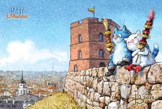 Открытка. Синие коты. Коты путешествуют. Литва