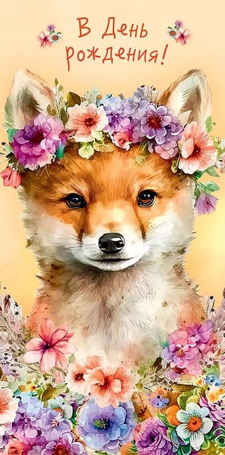 Конверт для денег. В День Рождения! Лиса в венке