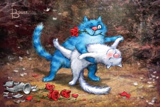 Открытка. Синие коты. Танго