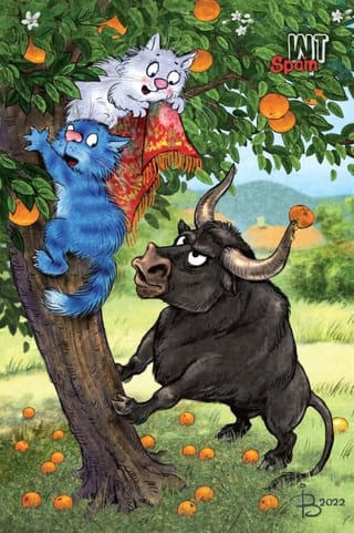 Открытка. Синие коты. Коты путешествуют. Испания