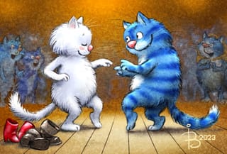 Открытка. Синие коты. Буги-вуги