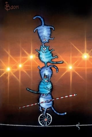 Открытка.  Синие коты. Цирковые коты