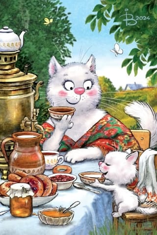 Открытка. Синие коты. Купчиха