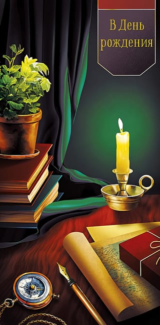 Конверт для денег. В День рождения. Свеча на столе