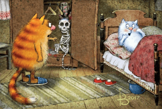 Открытка. Синие коты. Любовник в шкафу