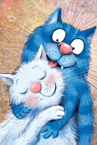 Открытка. Синие коты. Нежность