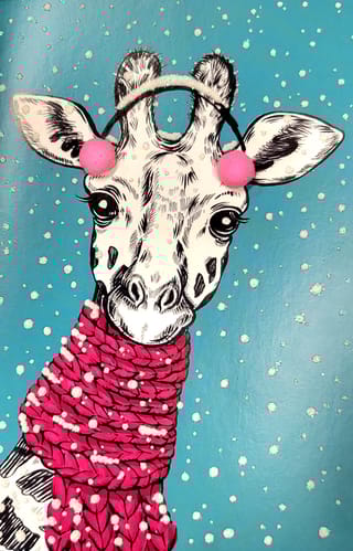 Открытка. Жираф и снегопад