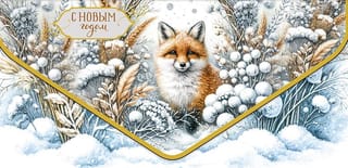 Конверт для денег. С Новым годом. Лисица в снежном лесу