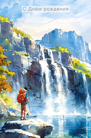 Открытка. С Днем Рождения. Поход в горы
