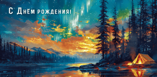 Конверт для денег. С Днем рождения! Северное сияние