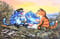 Открытка. Синие коты. Перекус на траве