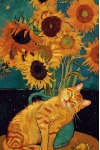 Открытка. Кот с подсолнухами