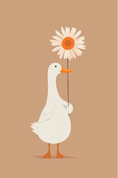Открытка. Гусь с ромашкой